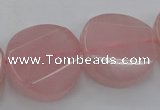 CRQ663 15.5 inches 25mm twisted coin rose quartz beads