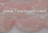 CRQ668 15.5 inches 22*30mm carved leaf rose quartz beads