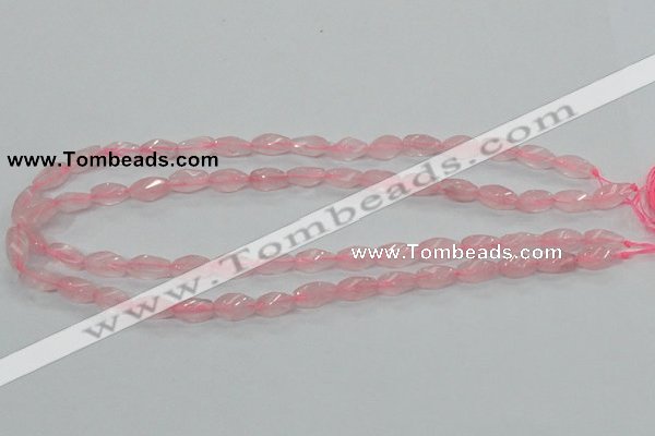 CRQ69 15.5 inches 6*12mm twisted rice natural rose quartz beads