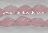 CRQ70 15.5 inches 8*16mm twisted rice natural rose quartz beads