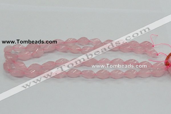 CRQ70 15.5 inches 8*16mm twisted rice natural rose quartz beads