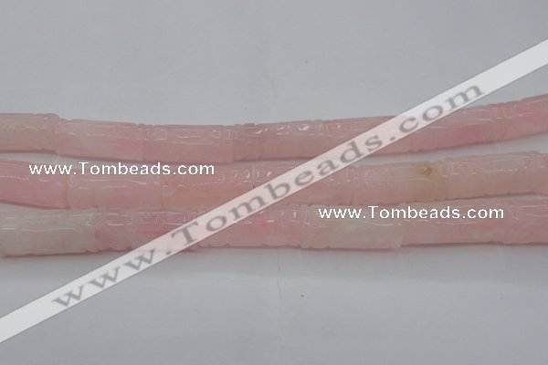 CRQ706 15.5 inches 14*31mm carved column rose quartz beads