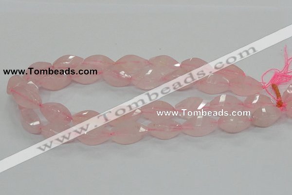 CRQ72 15.5 inches 12*24mm twisted rice natural rose quartz beads