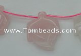 CRQ740 Top drilled 22*30mm carved leaf rose quartz beads