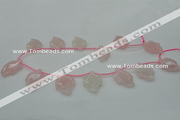 CRQ740 Top drilled 22*30mm carved leaf rose quartz beads