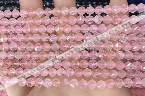 CRQ775 15.5 inches 6mm faceted nuggets rose quartz beads