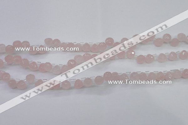 CRQ800 Top drilled 7*7mm faceted teardrop rose quartz beads