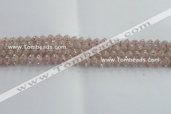 CRQ820 15.5 inches 6mm round rose quartz with rhinestone beads
