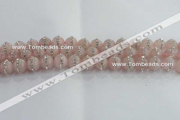 CRQ821 15.5 inches 8mm round rose quartz with rhinestone beads