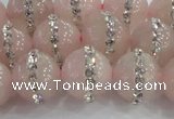 CRQ823 15.5 inches 12mm round rose quartz with rhinestone beads