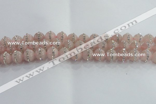 CRQ823 15.5 inches 12mm round rose quartz with rhinestone beads
