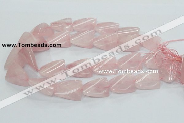 CRQ83 15.5 inches 20*30mm twisted rectangle natural rose quartz beads