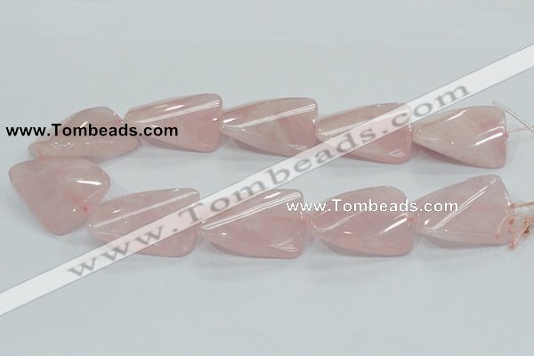 CRQ84 15.5 inches 30*40mm twisted rectangle natural rose quartz beads