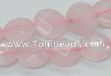 CRQ96 15.5 inches 12mm faceted flat round natural rose quartz beads