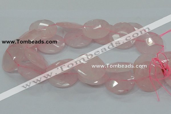 CRQ98 15.5 inches 35mm faceted flat round natural rose quartz beads