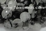 CRU03 15.5 inches 12mm faceted flat round black rutilated quartz beads