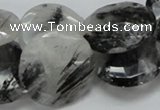 CRU05 15.5 inches 25mm faceted flat round black rutilated quartz beads