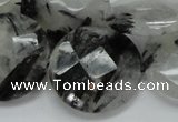 CRU06 15.5 inches 30mm faceted flat round black rutilated quartz beads