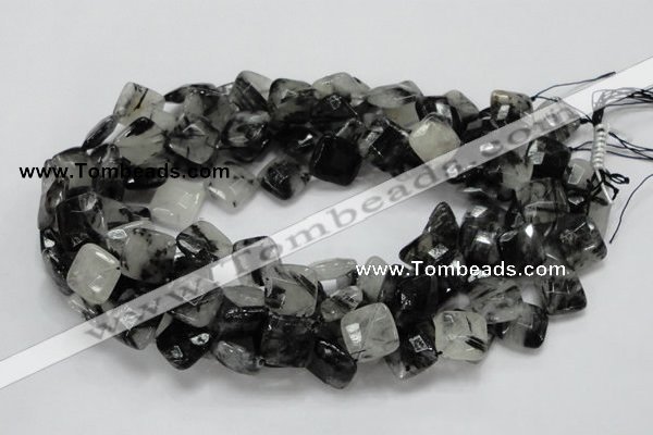 CRU08 15.5 inches 15*15mm faceted diamond black rutilated quartz beads