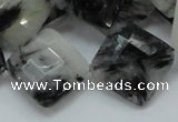 CRU09 15.5 inches 20*20mm faceted diamond black rutilated quartz beads