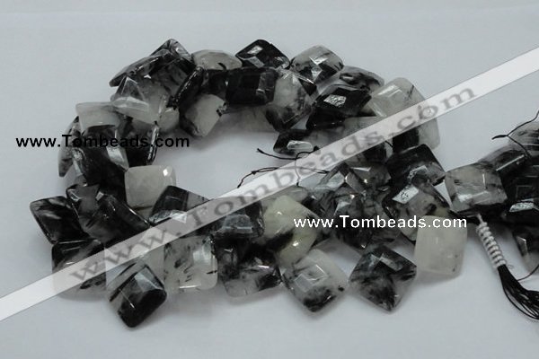 CRU09 15.5 inches 20*20mm faceted diamond black rutilated quartz beads