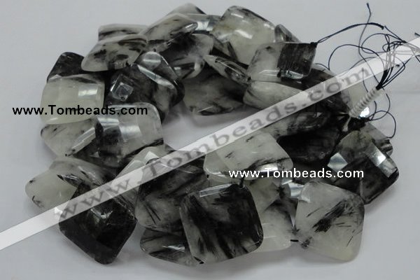 CRU10 15.5 inches 30*30mm faceted diamond black rutilated quartz beads