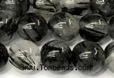 CRU1066 15 inches 8mm round black rutilated quartz beads