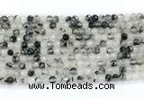 CRU1090 15.5 inches 4mm faceted round black rutilated quartz gemstone beads