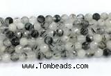 CRU1092 15.5 inches 8mm faceted round black rutilated quartz gemstone beads