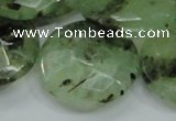 CRU117 15.5 inches 30mm faceted coin green rutilated quartz beads