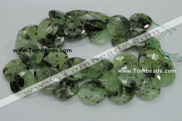 CRU117 15.5 inches 30mm faceted coin green rutilated quartz beads