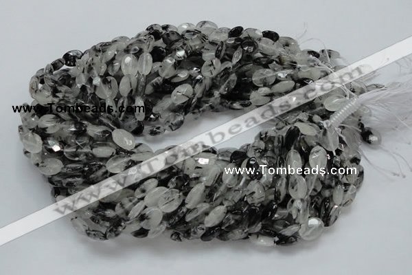 CRU12 15.5 inches 9*12mm faceted oval black rutilated quartz beads