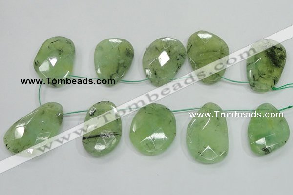 CRU137 15.5 inches 35*45mm faceted freeform green rutilated quartz beads