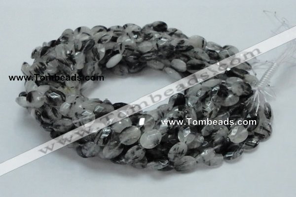 CRU14 15.5 inches 11*14mm faceted oval black rutilated quartz beads