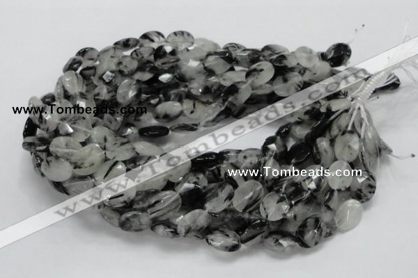 CRU15 15.5 inches 12*16mm faceted oval black rutilated quartz beads