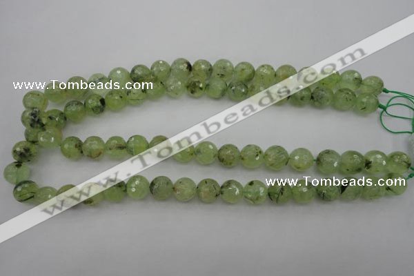 CRU154 15.5 inches 12mm faceted round green rutilated quartz beads