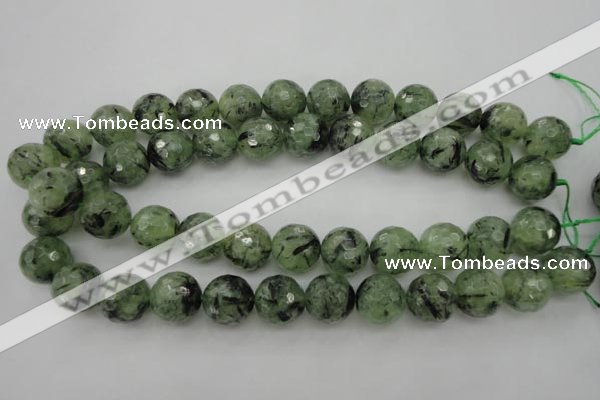 CRU158 15.5 inches 16mm faceted round green rutilated quartz beads