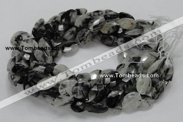 CRU16 15.5 inches 15*20mm faceted oval black rutilated quartz beads