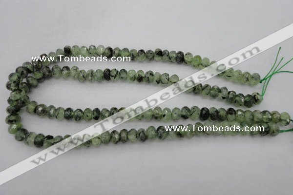 CRU162 15.5 inches 6*10mm faceted rondelle green rutilated quartz beads