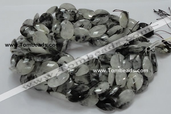 CRU17 15.5 inches 18*25mm faceted oval black rutilated quartz beads