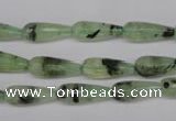 CRU172 15.5 inches 6*16mm faceted teardrop green rutilated quartz beads