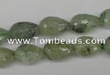 CRU173 15.5 inches 10*14mm faceted teardrop green rutilated quartz beads