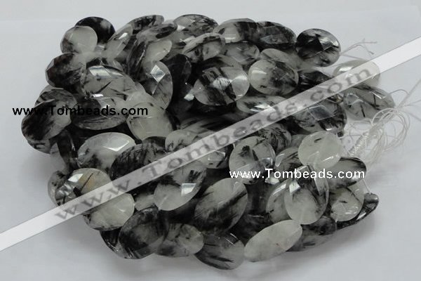 CRU18 15.5 inches 22*25mm faceted oval black rutilated quartz beads