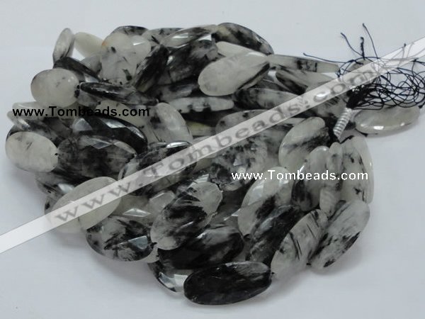 CRU20 15.5 inches 20*40mm faceted oval black rutilated quartz beads