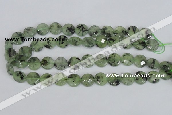 CRU211 15 inches 16mm faceted coin green rutilated quartz beads