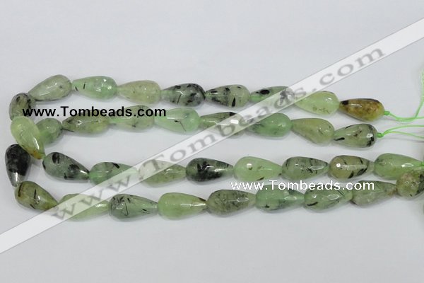 CRU215 15 inches 12*22mm faceted teardrop green rutilated quartz beads