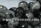 CRU22 15.5 inches 15*20mm faceted egg-shaped black rutilated quartz beads