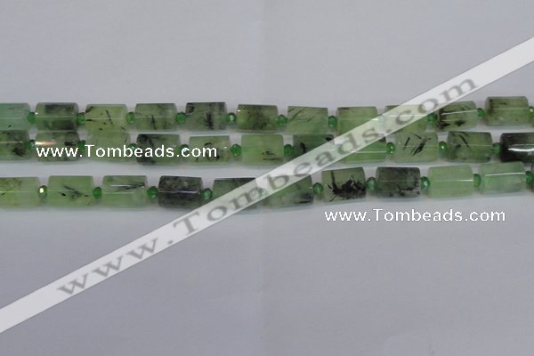 CRU220 15.5 inches 10*15mm faceted tube green rutilated quartz beads