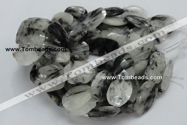 CRU23 15.5 inches 22*30mm faceted freeform black rutilated quartz beads