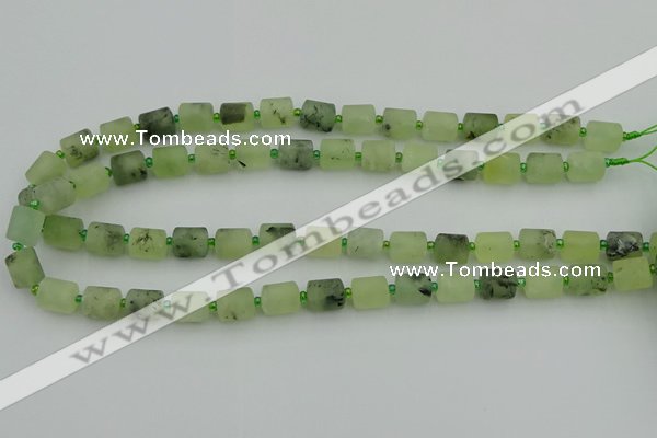 CRU231 15.5 inches 9*11mm tube matte green rutilated quartz beads